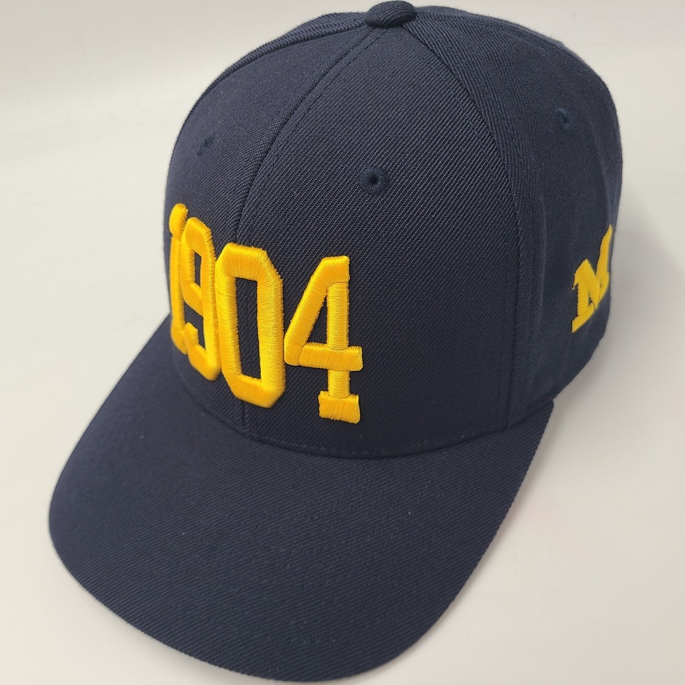 Michigan Wolverines Hat Adjustable Blue Yellow NCAA 1904 Logo Wool Blend Men